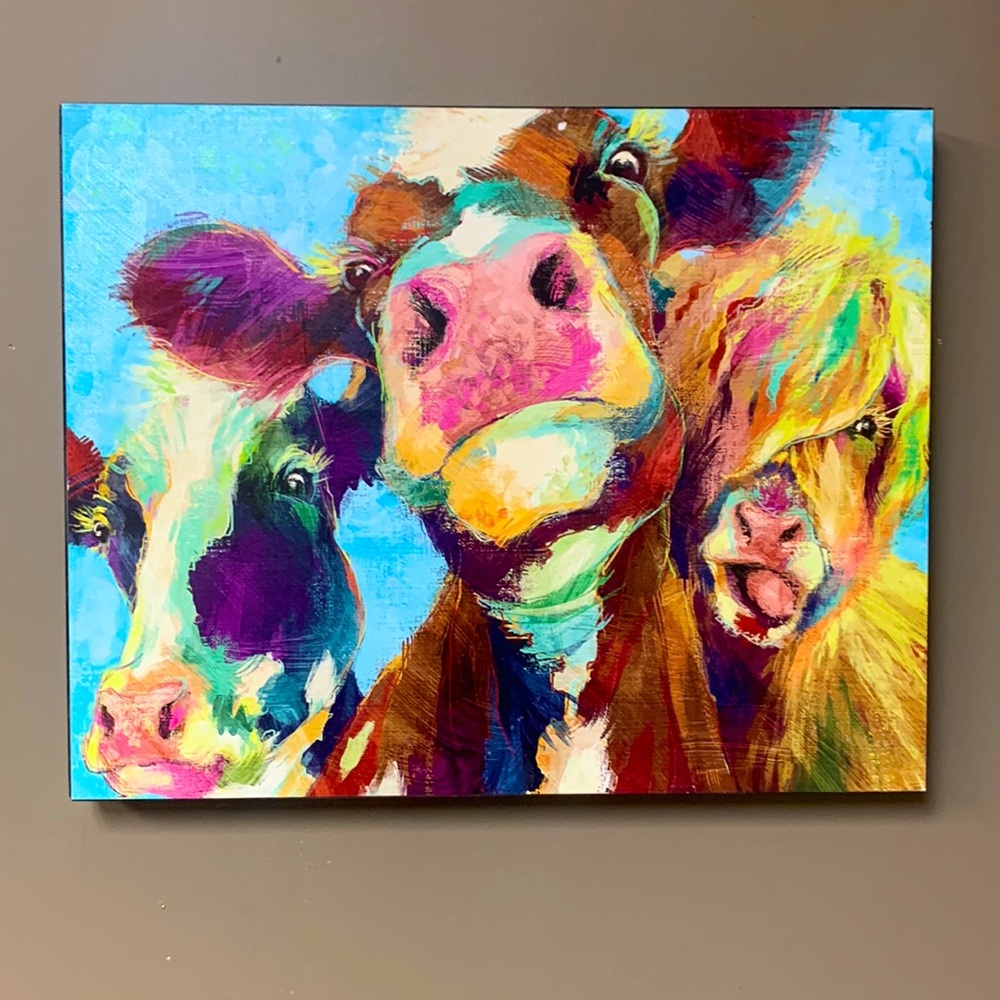 PAINTED CRAZY COW FAM Painted black wood frame ads depth-20X16X1.5 FREE SHIP